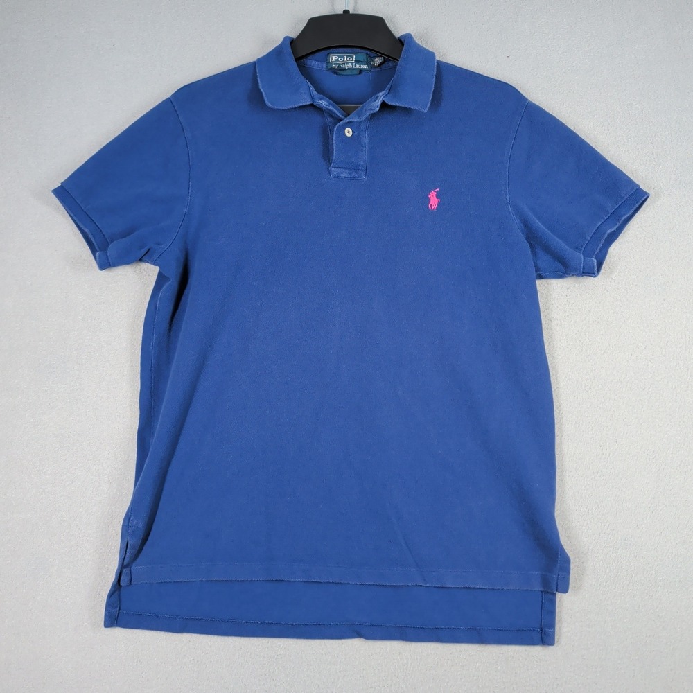 Polo Ralph Lauren Mens Custom Fit Short Sleeve Polo Shirt Blue Pink Pony‎ Large